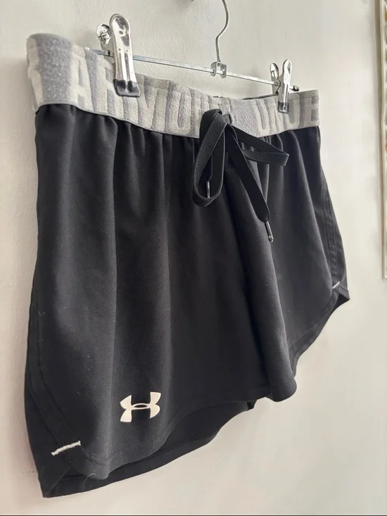 Under Armour Black Athletic Shorts with Gray Branded Waistband - Picture 3 of 5
